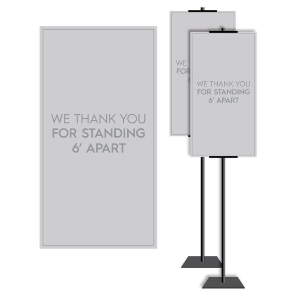 8901GY Grey Covid safety signs: Masks, 6' apart, and please wait. Hotel Signage Guidelines, Retail Store Signs, and Interior Office Signs.