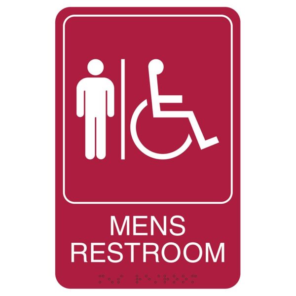 red mens Retail Restroom Wall Sign, ADA Compliant Room Signs and ADA Restroom Signs for Sale