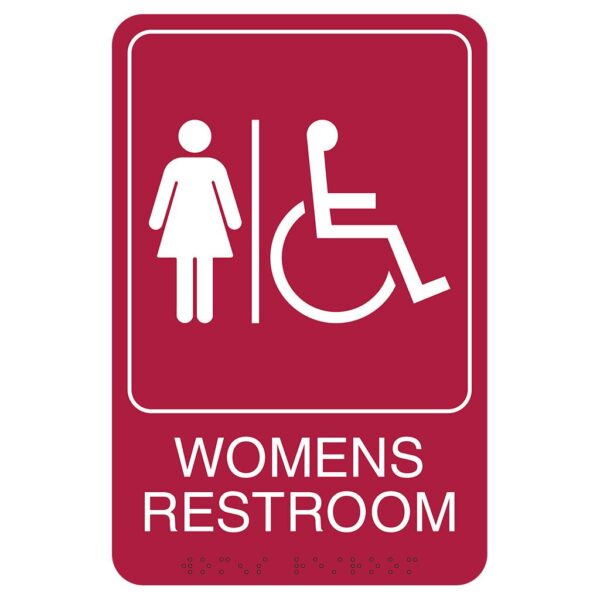 Red Retail Restroom Wall Sign, ADA Compliant Room Signs and ADA Restroom Signs for Sale
