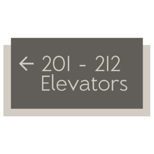 SKU: 90358 Hotel Directional Signage. Dimensions: 7.5"w x 4"h x 0.25"d.