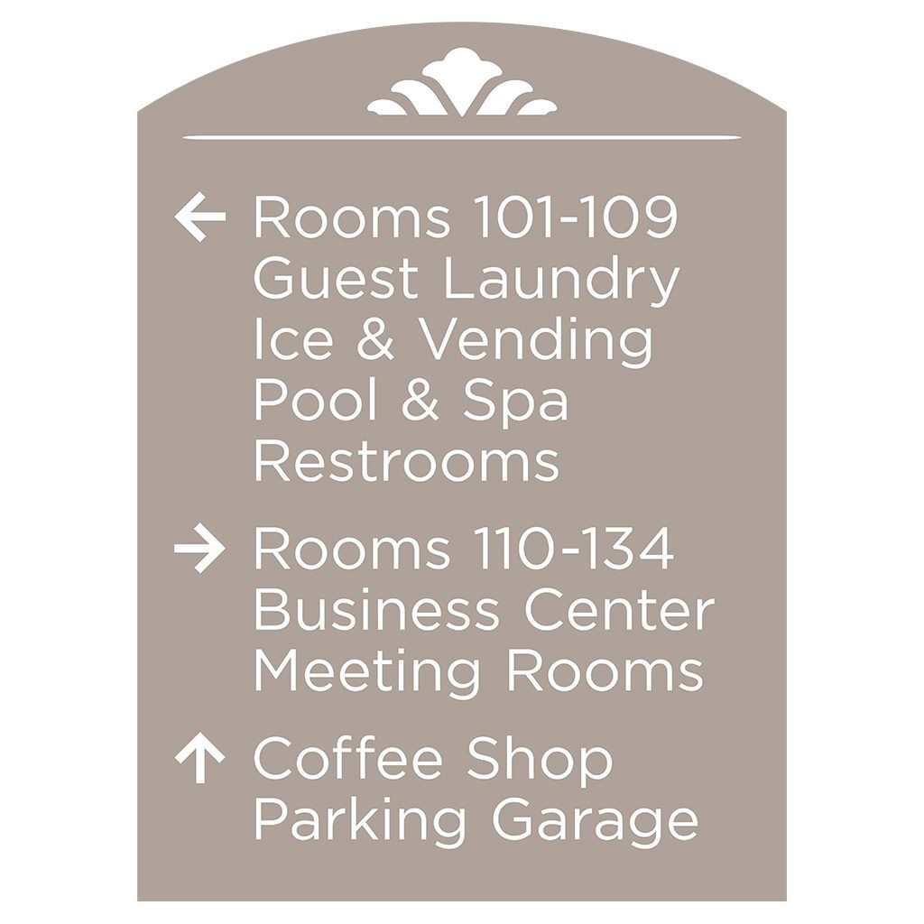 90500-10 Custom Interior Signage, Wayfinding Signage, ADA Compliant Signs, Hospitality Signs, Braille hotel room number signs, by IDG sign manufacture