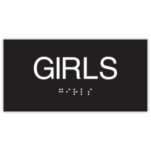 APGRL - 6"w x 3"h Black Restroom Sign. ADA Compliant Girls Restroom Signs