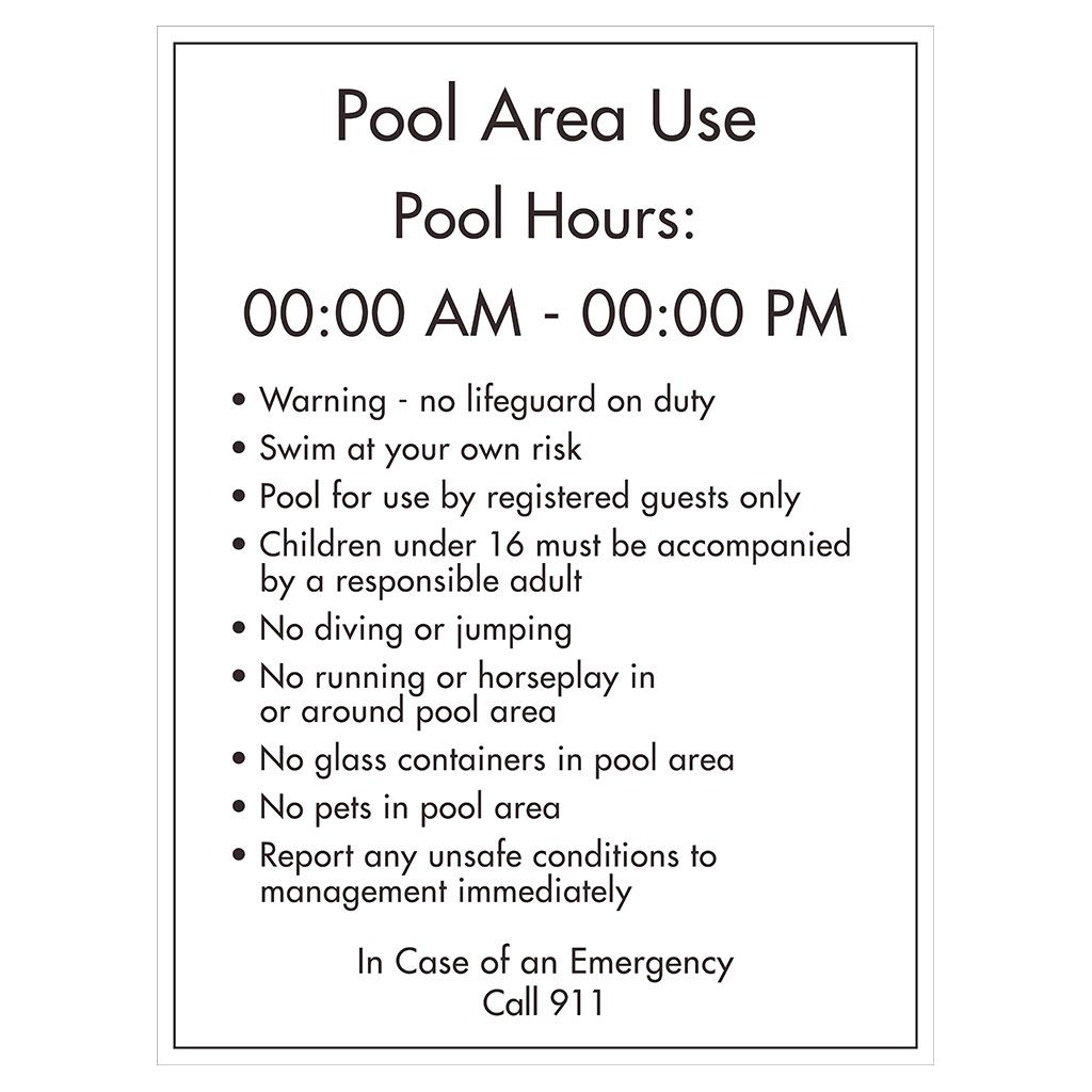 91015 Pool Rule &Pool Hour Sign - Hotel Brand Signs