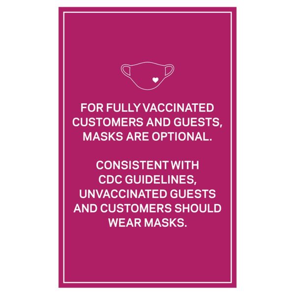 92361MA Pink Covid safety signs: Masks are optional. Hotel Signage Guidelines, Retail Store Signs, and Professional Office Signs.
