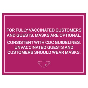 92366MA Pink Covid safety signs: Masks are optional. Hotel Signage Guidelines, Retail Store Signs, and Interior Office Signs.
