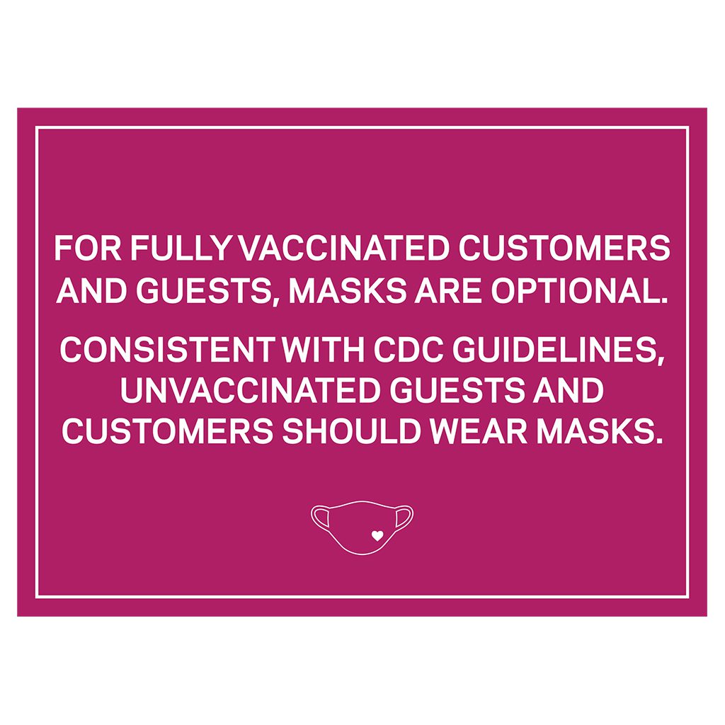 92366MA Pink Covid safety signs: Masks are optional. Hotel Signage Guidelines, Retail Store Signs, and Interior Office Signs.