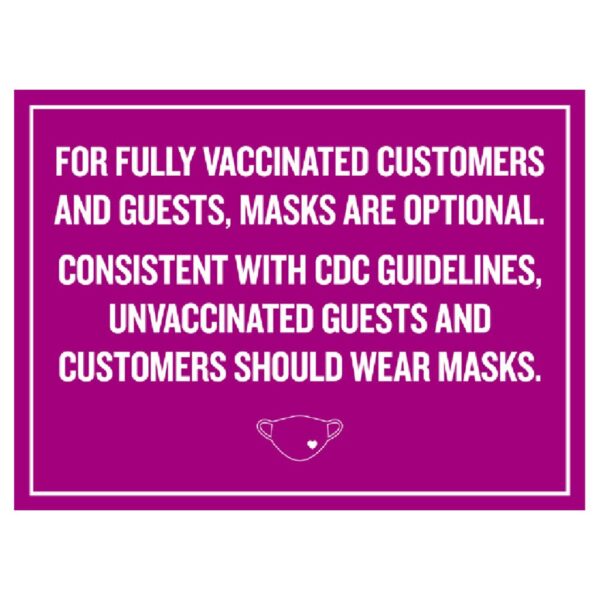Pink Covid safety signs: Masks are optional. Hotel Signage Guidelines, Retail Store Signs, and Interior Office Signs.