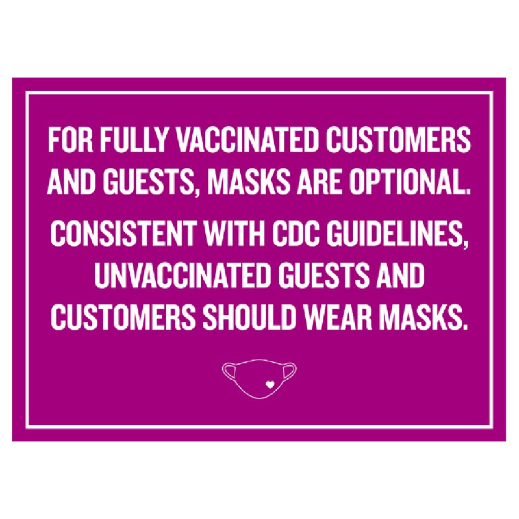 Pink Covid safety signs: Masks are optional. Hotel Signage Guidelines, Retail Store Signs, and Interior Office Signs.